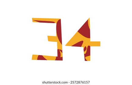 Simple vector number, lunar new year concept, red and gold isolated on white background, template number 34, thirty four