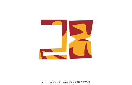 Simple vector number, lunar new year concept, red and gold isolated on white background, template number 28, twenty eight