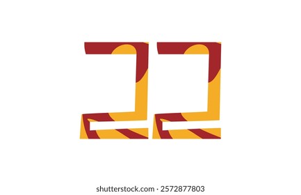 Simple vector number, lunar new year concept, red and gold isolated on white background, template number 22. twenty two
