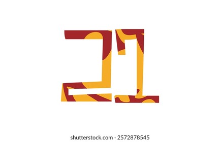 Simple vector number, lunar new year concept, red and gold isolated on white background, template number 21, twenty one