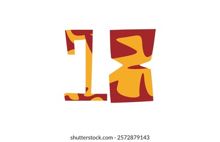 Simple vector number, lunar new year concept, red and gold isolated on white background, template number 18, eighteen