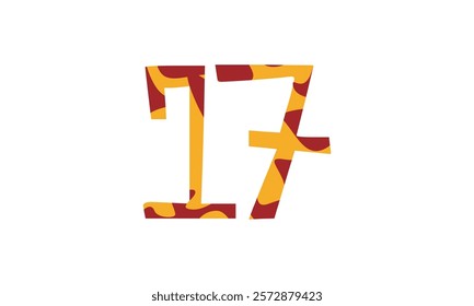 Simple vector number, lunar new year concept, red and gold isolated on white background, template number 17, seventeen