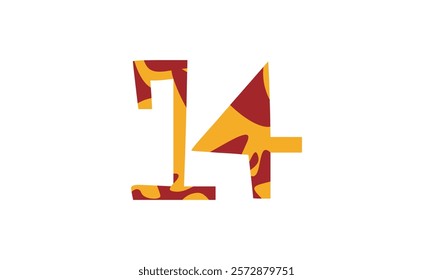 Simple vector number, lunar new year concept, red and gold isolated on white background, template number 14, fourteen