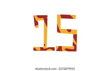 Simple vector number, lunar new year concept, red and gold isolated on white background, template number 15, fifteen