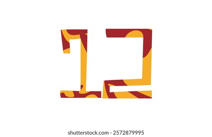 Simple vector number, lunar new year concept, red and gold isolated on white background, template number 12, twelve