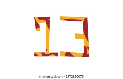 Simple vector number, lunar new year concept, red and gold isolated on white background, template number 13, thirteen