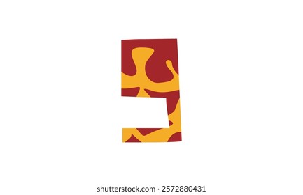 Simple vector number, lunar new year concept, red and gold isolated on white background, template number 9, nine