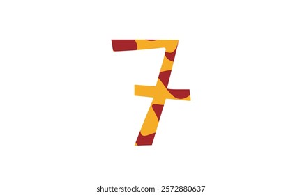 Simple vector number, lunar new year concept, red and gold isolated on white background, template number 7, seven