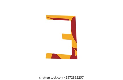 Simple vector number, lunar new year concept, red and gold isolated on white background, template number three, third,3