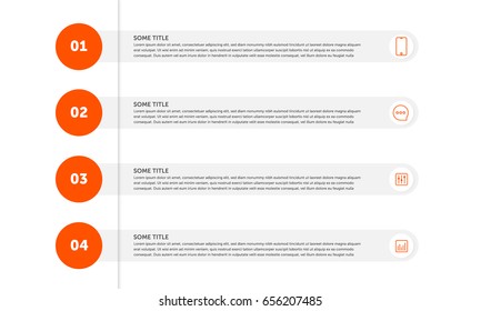 Simple vector numbered list template on white background. Decorated elementary infographics layout with sample text and icons.
