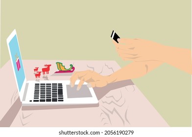 einfache Vektorgrafik, Online-Shopping am Weihnachtsfeiertag 