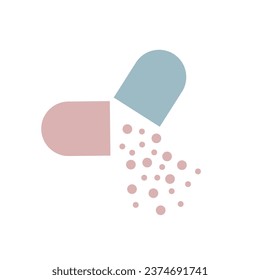 Simple Vector opened capsule with falling balls. Isolated illustration