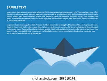 Simple Vector Origami Paper Boat Design On Blue Background With Copy Space