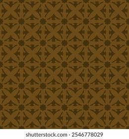 Simple vector ornament. Abstract floral seamless pattern with ethnic folk motifs. Elegant geometric texture with curved shapes, flower silhouettes, lattice. Retro brown color background. Geo design
