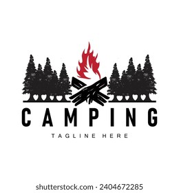 Simple vector outdoor camping logo, wild adventure template with old vintage style