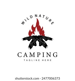 Logotipo simple del camping al aire libre del Vector, Plantilla salvaje de la aventura con el viejo estilo vintage
