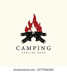 Logotipo simple del camping al aire libre del Vector, Plantilla salvaje de la aventura con el viejo estilo vintage