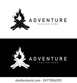 Logotipo simple del camping al aire libre del Vector, Plantilla salvaje de la aventura con el viejo estilo vintage