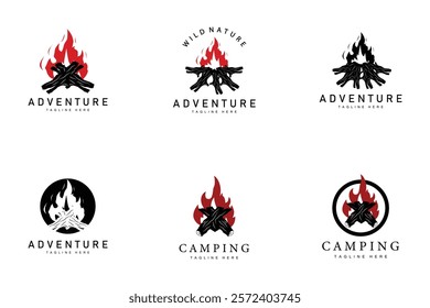 Simple vector outdoor camping logo, wild adventure template with old vintage style collection bundle set 