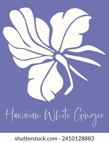 Simple vector outline of Hawaiian White Ginger flower on purple background