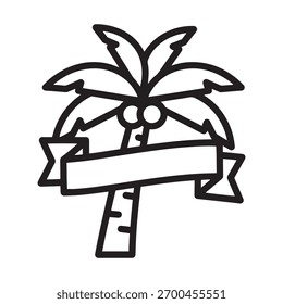 Simples vetor ícone de contorno de uma palmeira com um banner de 'Voltar para a Natureza', simbolizando ecologia e fuga tropical.