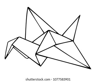 Simple vector outline illustration of the origami paper crane bird.