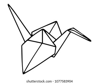 Simple vector outline illustration of the origami paper crane bird.