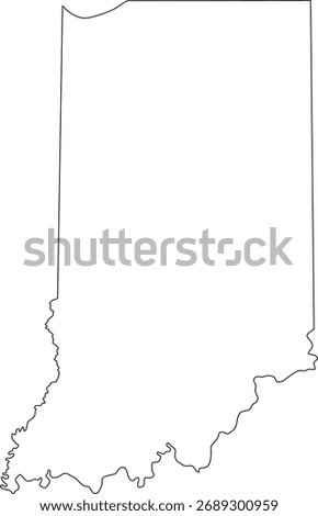 Simple vector outline of Indiana state boundary, a clean and minimalist graphic representation of the Midwestern U.S. territory known as the Hoosier State.


