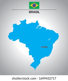 simple vector outline map of brazil with flag