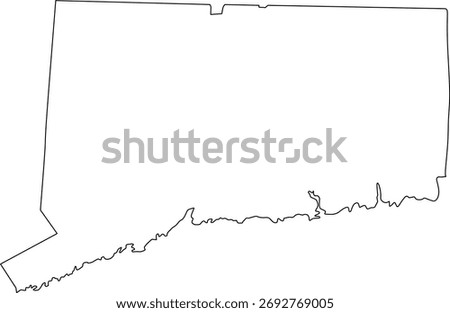Simple vector outline map of Connecticut state boundary, presented as a blank template political silhouette of the small New England US state.