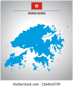 simple vector outline map of Hong Kong with flag