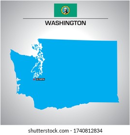simple vector outline map of washington with flag