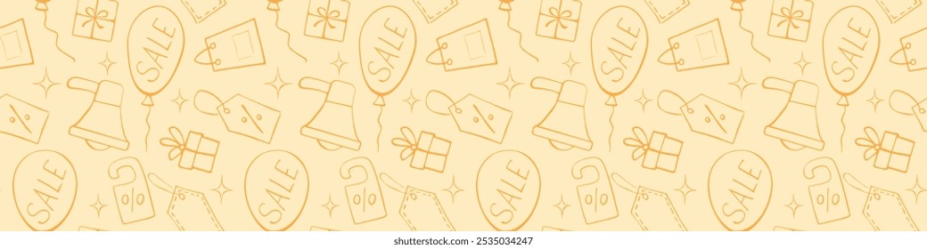 Simple vector outline seamless pattern related to shopping, black friday, promotions and sales. Endless background for gift paper, decoration, prints