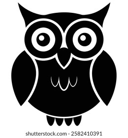 a simple vector owl icon with large round eyes and minima illustration design,