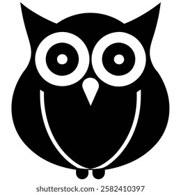 a simple vector owl icon with large round eyes and minima illustration design,
