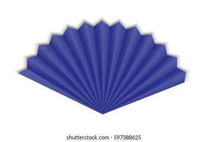 Simple vector paper blue open fan illustration on white background