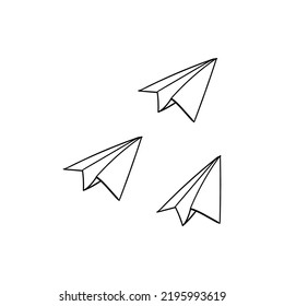Simple vector of paper planes for sticker or design item. Cute simple vector illustration for kids, cute hand drawn vector on white background, cute hand drawn doodle, coloring page for kids.