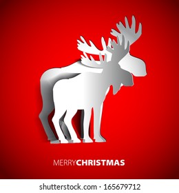 Simple vector paper reindeer - original Merry Christmas card