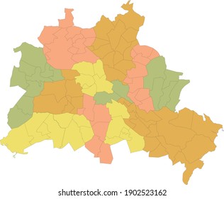 Simple vector pastel map with black borders of boroughs (bezirke) of Berlin, Germany