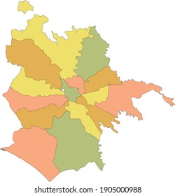Simple vector pastel map with black borders of municipalities of Rome, Italy