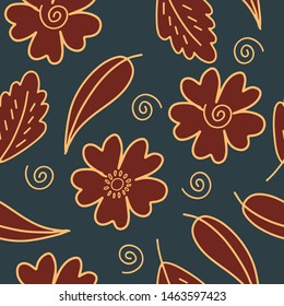 Simple vector pattern. Autumn color and leaves on a dark background