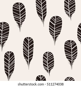 Simple vector pattern with birds Feathers. Seamless texture with feather. 