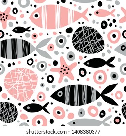 Simple vector pattern of cute fishes.