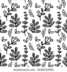 Simple vector pattern featuring black botanical elements on a white background for design purposes