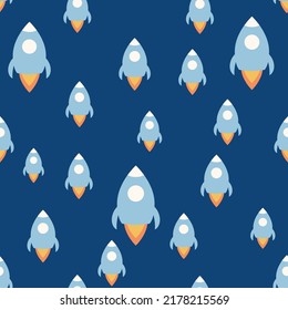 simple vector pattern funny  rocket on blue