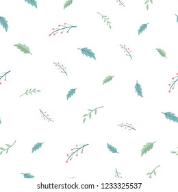 Simple vector pattern with leaves and berries on a white background. Texture for textile or wrapping paper