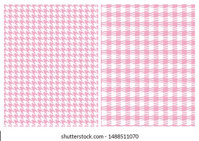 Simple Vector Pattern with Pink and White Houndstooth and Grid. Pink Geometric Design Isolated on a White Background. Houndstooth Repeatable Print Ideal for Fabric, Textile, Wrapping Paper.