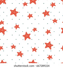 A simple vector pattern with a repetitive pattern of  starfish.