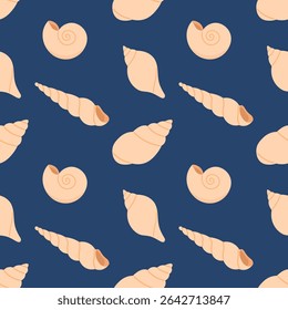 Simple vector pattern with shells and starfish on a beautiful grey blue background