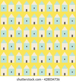 Simple vector pattern with small houses. Abstract background with tiny house in flat style.